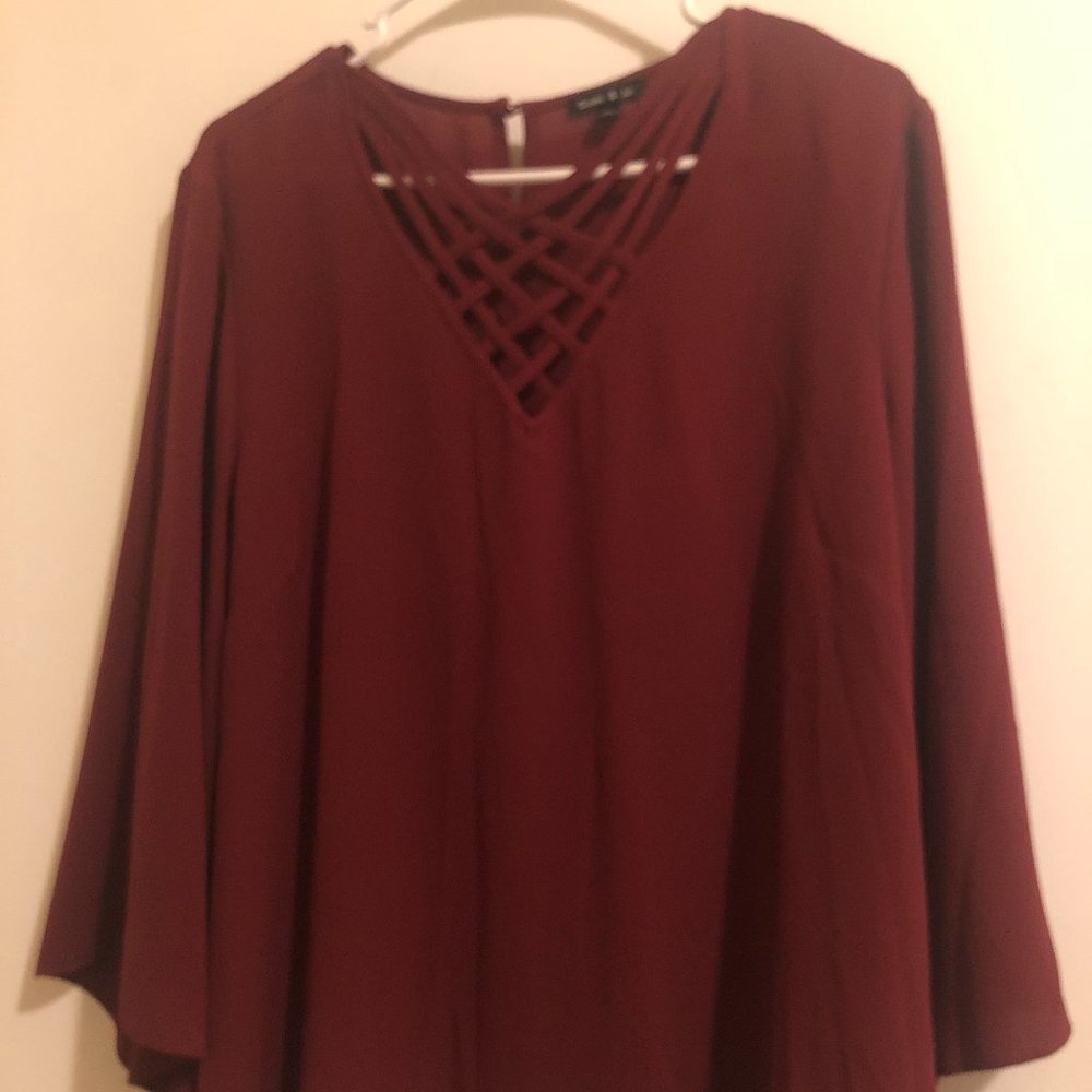 Women's red long sleeve blouse